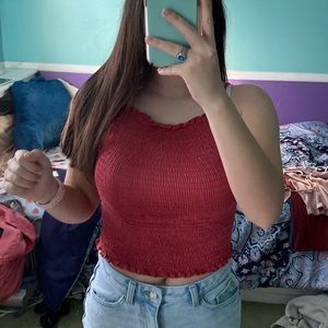 Ribbed scrunching coral red tank top Medium